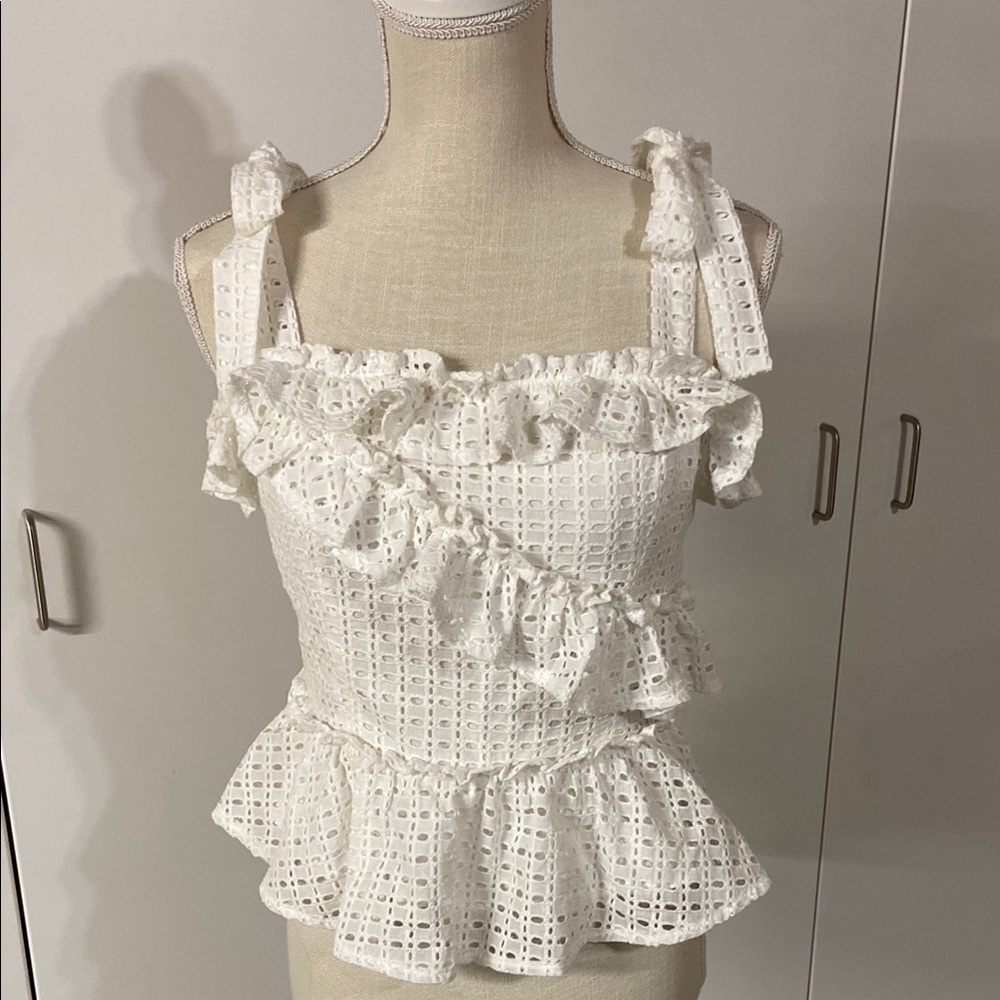 White Eyelet Ruffle Top